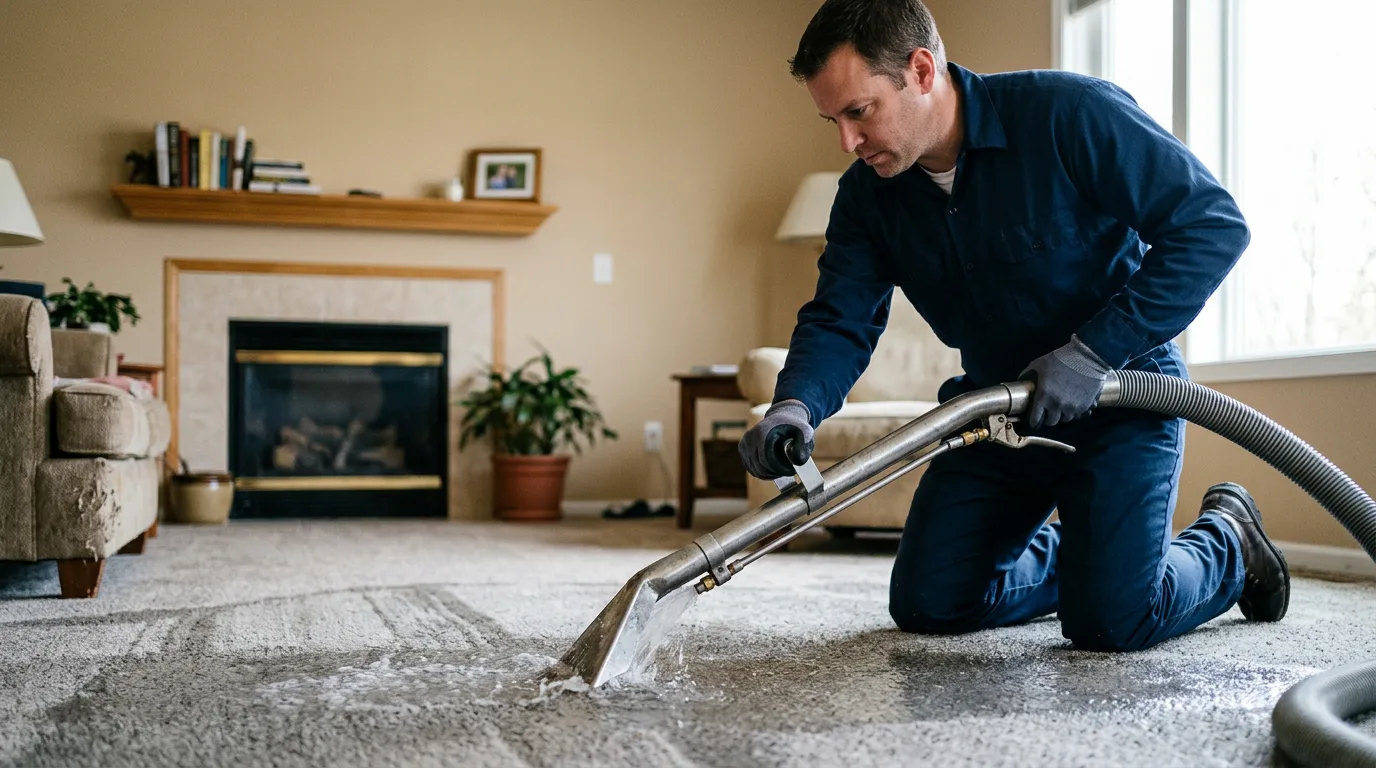 Water damage restoration technician working near Jamestown, KS